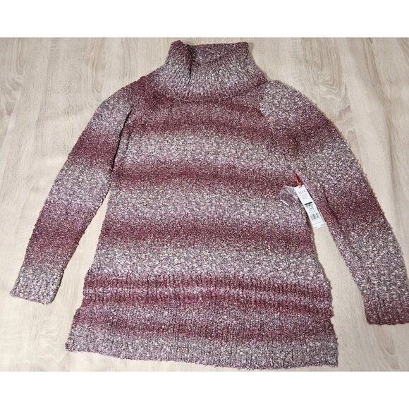 Elle Size L Womens Turtlwneck Tunic Sweater Beet Red Nubby Knit New - Picture 1 of 8